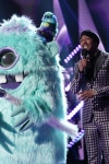 THE MASKED SINGER: L-R: Monster and host Nick Cannon in the all-new “Five Masks No More” episode of THE MASKED SINGER airing Wednesday, Jan. 16 (9:00-10:00 PM ET/PT) on FOX. © 2019 FOX Broadcasting. CR: Michael Becker / FOX.