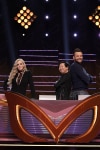 THE MASKED SINGER: L-R: Panelists: Robin Thicke, Jenny McCarthy, Ken Jeong, guest panelist Joe McHale and panelist Nicole Scherzinger in the all-new “Five Masks No More” episode of THE MASKED SINGER airing Wednesday, Jan. 16 (9:00-10:00 PM ET/PT) on FOX. © 2019 FOX Broadcasting. CR: Michael Becker / FOX.