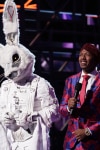 THE MASKED SINGER: L-R: Rabbit and host Nick Cannon in the “Another Mask Bites the Dust” airing Wednesday, Jan. 23 (9:00-10:00 PM ET/PT) on FOX. © 2019 FOX Broadcasting.  Cr: Michael Becker / FOX.