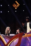 THE MASKED SINGER: L-R: Panelists: Robin Thicke, Jenny McCarthy, Ken Jeong, guest panelist J. B.  Smoove and panelist Nicole Scherzinger in the “All Together Now” episode of THE MASKED SINGER airing Wednesday, Feb. 13 (9:00-10:00 PM ET/PT) on FOX. Cr: Michael Becker / FOX.
