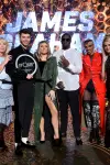 THE FOUR: BATTLE FOR STARDOM: L-R: Season Two winner James Graham (4th from Left), host Fergie, judge Sean "Diddy" Combs, contestant Sharaya J and judges Meghan Trainor and DJ Khaled in the "The Finale" Season Two finale episode of THE FOUR: BATTLE FOR STARDOM airing Thursday, August 2 (8:00-10:00 PM ET/PT) on FOX. CR: Ray Mickshaw / FOX. © 2018 FOX Broadcasting Co.